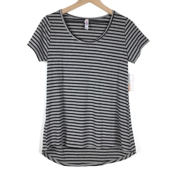 LULAROE Classic T Shirt Stripe Ribbed Short Sleeve Hi Lo Hem Minimalist Retro XS - Picture 1 of 7
